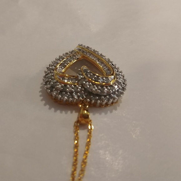 1CTTW Yellow Gold over Brass Diamond Heart Pendant - Picture 4 of 6